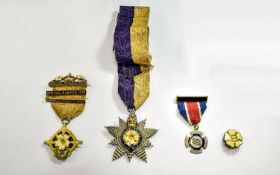 Antique - Special Collection of Three Gilt Metal and Enamel Primrose League Medals + One Enameled
