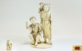 Japanese - Fine Quality and Impressive Late 19th Century Carved Ivory Group Figure ' Family Group '