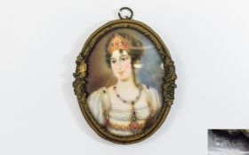 A 19th Century Signed Miniature Portrait on Ivory of Napoleons Empress Josephine,