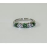 18ct White Gold Set 5 Stone Emerald and