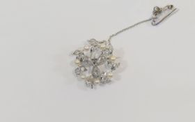 18ct White Gold Set Diamond and Pearl Br