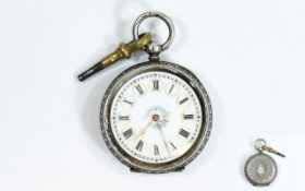 Antique Silver Fob Watch And Key