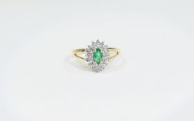 9ct Gold Diamond and Emerald Cluster Rin