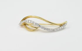 18ct Yellow Gold Very Styalised and Good Quality Diamond Set Brooch set with 24 round cut diamonds