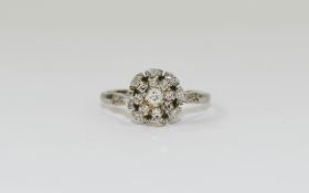 18ct White Gold Set Diamond Cluster Ring flower head setting.