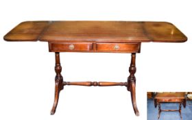 Early 20th Century Mahogany Sofa Table with Two Drawers and Two Drop Leaf Ends, Turned Column