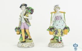 Sitzendorf - Late 19th Century Pair of Hand Painted Male and Female Figures,
