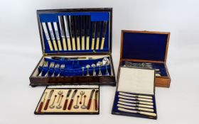 Mixed Lot Of Boxed Flatware Comprising Art Deco Set Of Coffee Spoons And Butter Knives,