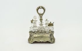 Victorian Silver Plated Cruet Stand Shaped Form With Embossed Floral Design,