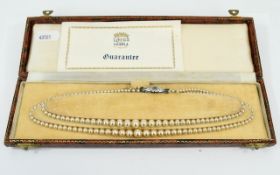 Lotus Two Strand Pearl Necklace with original period box from the 1950's, 30 inches in length.