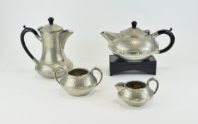 Craftsman ( Viners ) 4 Piece Hammered Pewter Tea & Coffee Service. c.1930's.
