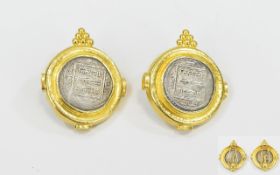 A 22ct Gold Pair of Middle Eastern Earrings set with antique Islamic silver coins marked 22ct. 32.