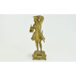 French Late 19th Century Impressive Gilt Bronze Figure of a ' Marquis ' with Staff, Raised on an