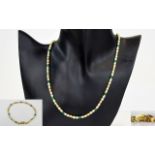 Top Quality 18ct Gold Necklace and Matching Bracelet set with emerald and cultured pearls with