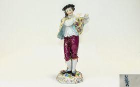 Volkstedt - Fine Hand Painted Porcelain Figure ' Male Musician '. c.1880, Base with Volkstedt Mark