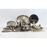 Collection Of Silver Plated Ware, Comprising A Four Piece & Three Piece Tea Service, Brush Set,