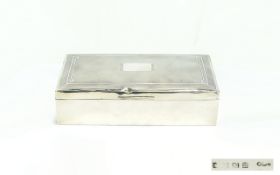 Silver Engine Turned Table Cigarette Box with engine turned cover, cedar wood interior.