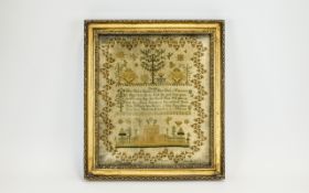 Regency Period Framed Needework/Linen Cross Stitch Sampler by Jane Fennah dated August 4-1812 shows