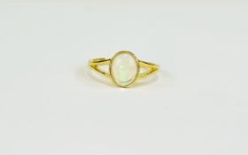 Ethiopian Opal Solitaire Ring, an oval cut cabochon of 1.