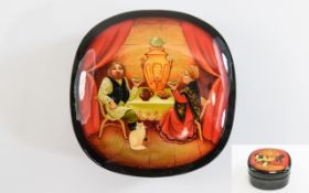 ' Tea Party ' Russian Lacquer Table Box, Beautifully Hand Painted with Infinite Detail to Dress