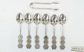 Set Of Six Oriental Silver Spoons,