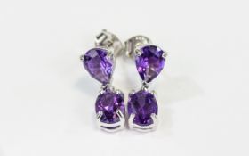 Amethyst Pair of Drop Earrings,