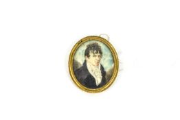 19thC Gilt Metal Hand Painted Oval Portrait Miniature of a young Gentleman (dandy!). 2.