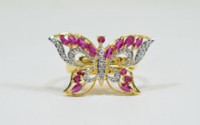 Burmese Ruby Butterfly Ring, marquise cut rubies, with the pinkish red tone typical of Burmese