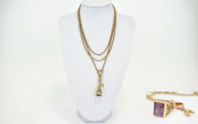 Antique Nice Quality 9ct Gold Guard Chain with attached 9ct gold open worked fob, amethyst set.