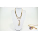 Antique Nice Quality 9ct Gold Guard Chain with attached 9ct gold open worked fob, amethyst set.