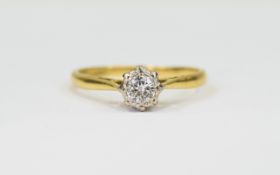 18ct Gold Set Single Stone Diamond Ring, fully hallmarked. Diamond weight est 20 points 3.9 grams.