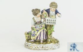 Augustus Rex - 19th Century Hand Painted and Fine Quality Porcelain Figure ' Boy and Girl ' In