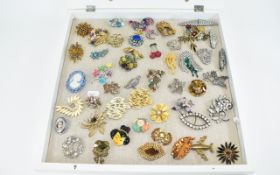 Large Collection Of Vintage Crystal Set Brooches.