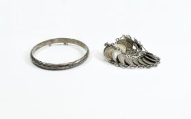 Dutch Coin Bracelet and Silver Bangle, the coins being 1930's/early 40's 10 cent pieces