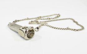 Silver Cigar Cutter on Albert Style Chain, the cigar cutter hallmarked for Birmingham, 1986,