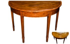 George III 18th Century Mahogany Cross Banded Half Mood Table, Raised on Chamfered Spade Feet.