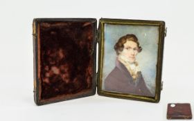 Regency James Pardon 1792-1862 Hand Painted Miniature Portrait of a Young Gentleman signed James