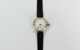 9ct Gold Francois Borgel Mechanical Screw Case Trench Watch featuring white porcelain dial,