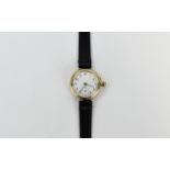 9ct Gold Francois Borgel Mechanical Screw Case Trench Watch featuring white porcelain dial,