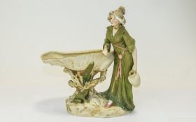 Royal Dux Figural Bowl, In The Form of a Young Woman Water - Carrier,