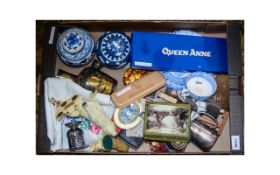 Box Of Misc Pottery And Collectables, Chinese Jar And Cover,