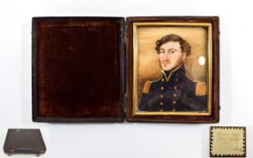 William IV Hand Painted Miniature Portrait of a Young NAvel Officer in uniform with gold buttons