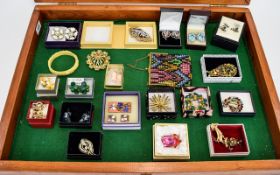 Collection Of Vintage Jewellery In Glazed Display Case.