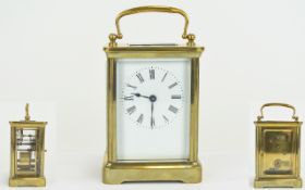 French Late 19th Century Richard & Co - Paris 8 Day Brass Cased Carriage Clock with Glass Panels,