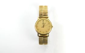 Omega - Gents Gold Plated Quartz Wrist Watch with Attached Expanding Gold Plated Bracelet,