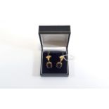 Pair Of Ladies High Carat Gold Drop Earrings, Each Set With A Large Purple/Green Gemstone,