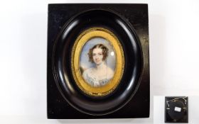 Regency Oval Shaped Hand Painted Miniature on Ivory of a young lady date 1810 to back of portrait.