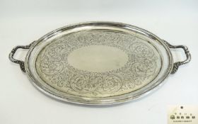 Elkington & Co Large Impressive Shaped Twin Handle Tray of Solid Constructions with Plain Ribbed