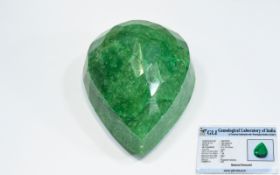 Natural Green Emerald Pear Mixed Cut. Weight 2167.00 cts, Refractive Index 1.58.