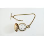 Waltham Nice Quality Gold Plated Full Hunter Pocket Watch with Attached Gold Plated Albert, White